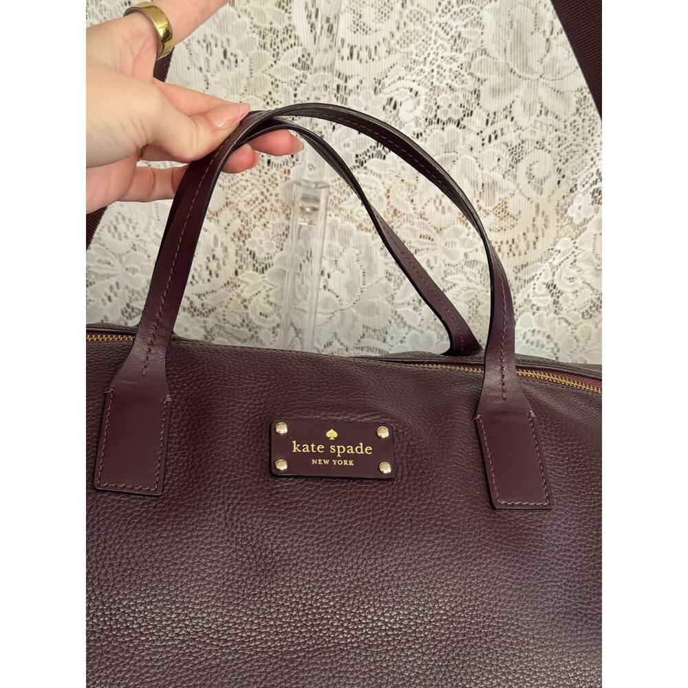 Kate Spade Filipa Mahogany Pebbled Leather Weekender Duffel Travel Bag - Picture 4 of 16